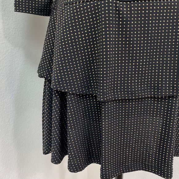 Michael Michael Kors Black Gold Studded Dress XS Drop Waist Flounces 3/4 Sleeves - Picture 5 of 13